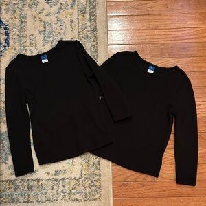 Waffle knit soft Black Long Sleeve Shirts